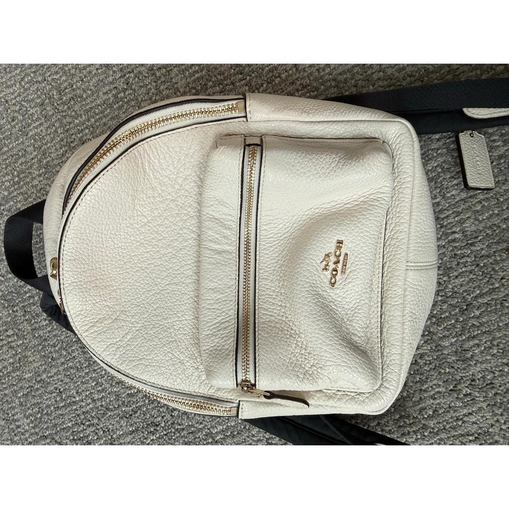 Coach Charlie cream pebbled leather mini backpack purse